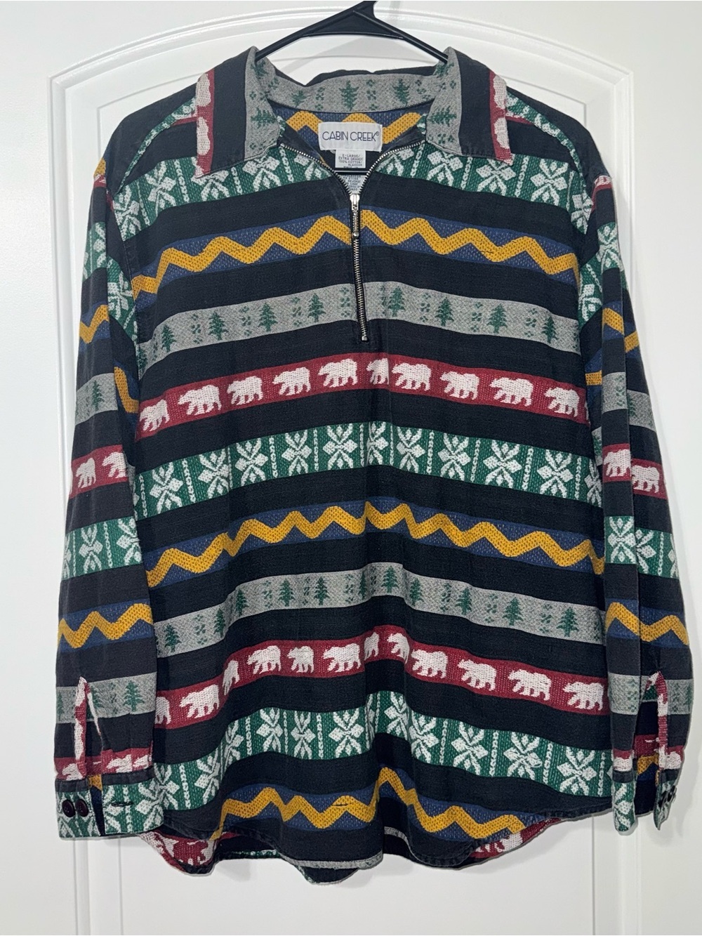 Vtg Cabin Creek 1/4 Zip Pullover Top Size XL Wilderness Outdoors Bears Y2K
